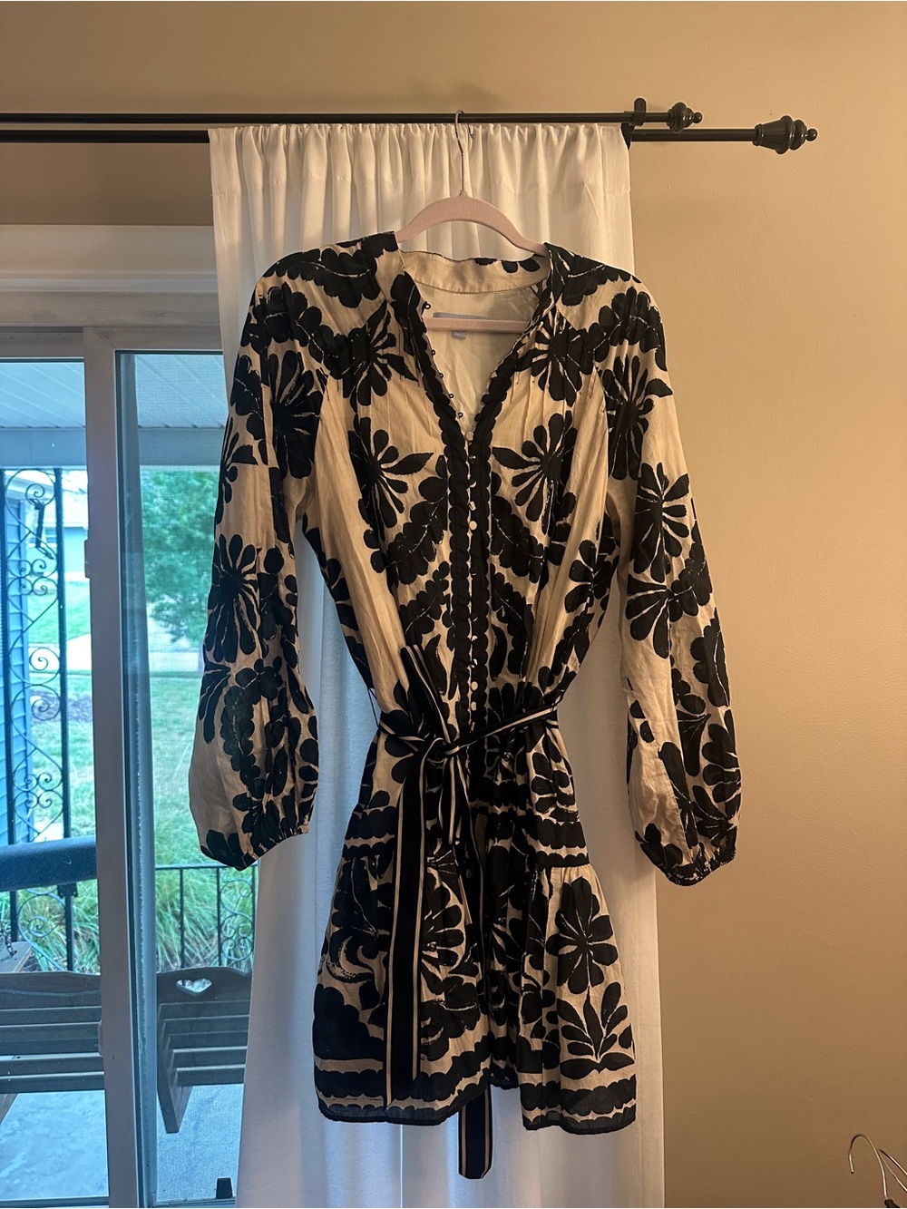 ANTONIO MELANI Black & Cream Floral Embroidered Women’s Dress with Tie Waist